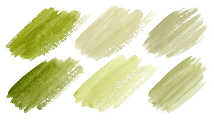 Green watercolor swatches, soft brush strokes, nature-inspired palette, artistic background elements, versatile design use.