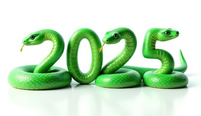 Fototapeta premium 3d green snake forming the numbers 2025