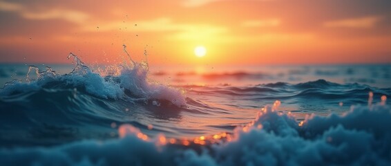 Fototapeta premium Sunset Over The Sea Wave Gradient Effect