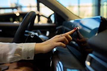 A modern car interior with advanced touchscreen controls enhances user experience and convenience