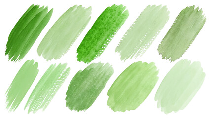 Green watercolor swatches, textured brush strokes, various shades of green, artistic background elements, nature-inspired design.