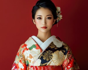 Elegant Portrait of a Beautiful Woman in a Traditional Kimono, Celebrating Asian Beauty and Freshness