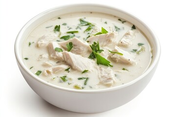 Creamy White Chicken Chili - Comforting Soup in a Bowl, Isolated Top View