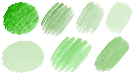 Green watercolor swatches, textured brush strokes, artistic design elements, perfect for backgrounds, creative projects.