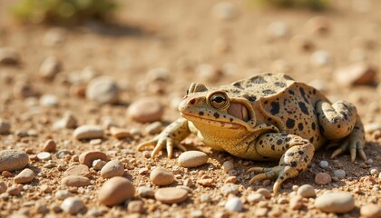 Obraz premium Desert toad camouflaged on rocky ground at dusk, nature's adaptation