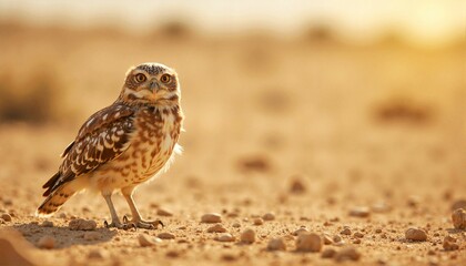 Fototapeta premium Burrowing owl standing in desert terrain, wildlife photography