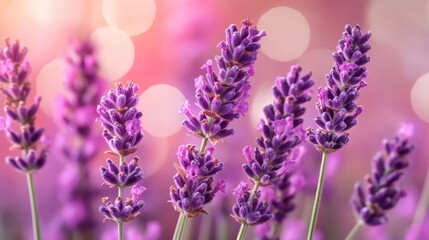 Obraz premium Closeup of several lavender blossoms in a field