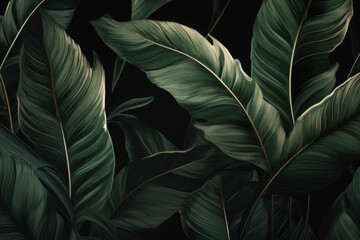 Dark green tropical leaves with intricate textures and natural elegance