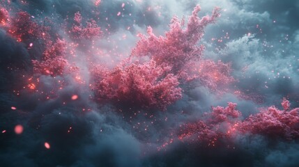 Pink Blossoms Ignite In A Smoky Celestial Scene
