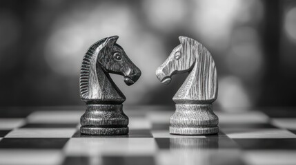 Strategic Confrontation: Chess Knights Face-Off