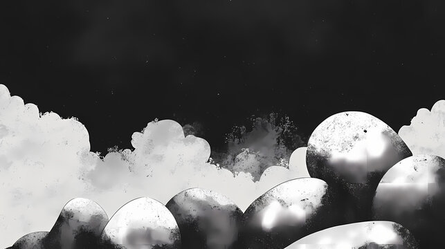 Sleek minimalist design meets the ruggedness of grinding stones set against a backdrop of charbon velour clouds and the hint of an approaching thunderstorm. Velour. Illustration