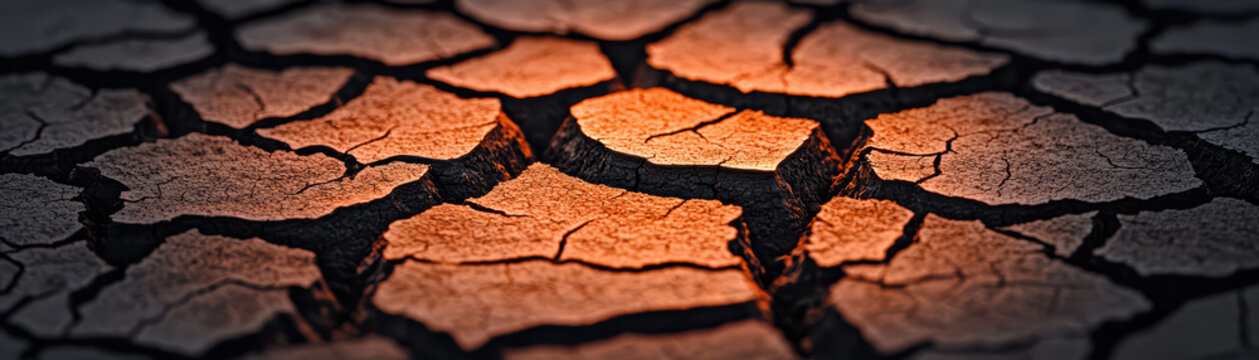 Cracked parched earth with deep fissures and warm lighting