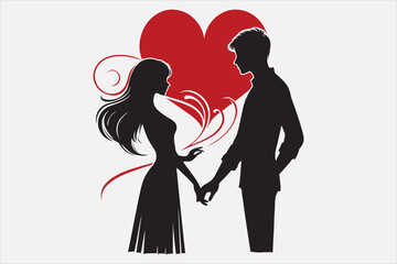 A romantic silhouette of a couple holding hands .