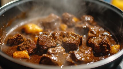 Steaming Beef Stew in a Pan