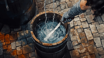 Water Reflection in a Wooden Barrel