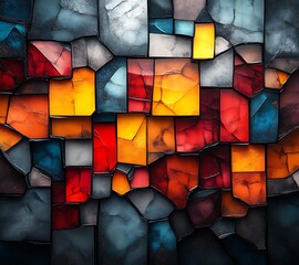 Fototapeta premium Abstract mosaic map with vibrant colors and textured surfaces.