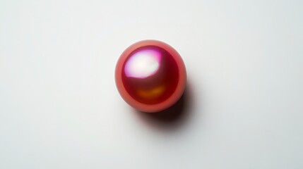 Iridescent red sphere on white background.