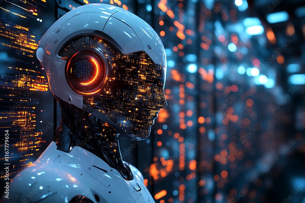 Poster ai technology concept a machine learning model analyzing customer data and feedback shown with a dig