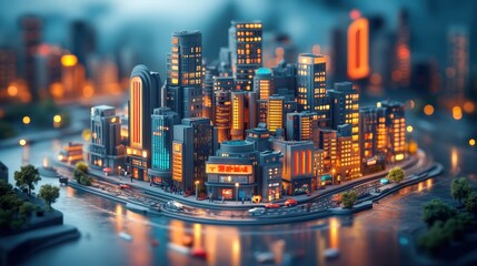 A Futuristic Urban Nightscape Showcasing a Vibrant and Illuminated Cityscape with Skyscrapers, Bridges, and Waterways in a Luminous Metropolis Setting