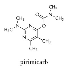 Pirimicarb insecticide molecule. Skeletal formula.