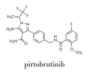 Pirtobrutinib cancer drug molecule. Skeletal formula.