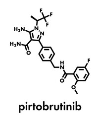 Pirtobrutinib cancer drug molecule. Skeletal formula.