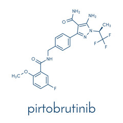 Pirtobrutinib cancer drug molecule. Skeletal formula.