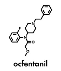 Fototapeta premium Ocfentanil synthetic opioid drug molecule. Skeletal formula.