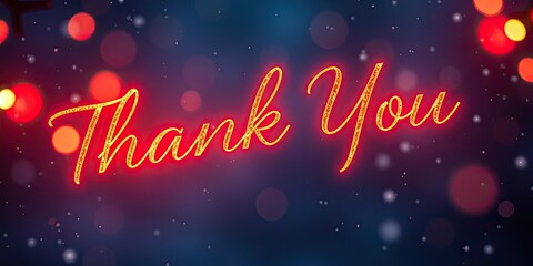 A warm thank you message glows brightly against a wintery background filled with colorful lights, celebrating gratitude during Thank You Day festivities
