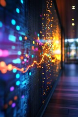 Obraz premium Flowing holographic charts in a modern corporate setting, 