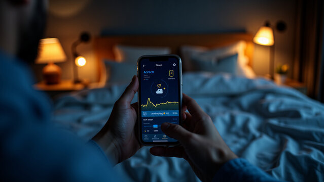 sleep management in a welcoming bedroom: utilizing sleep tracking devices and apps for better sleep hygiene, with comfortable beds, soft bedding, and dim lighting to create an ideal sleep environment