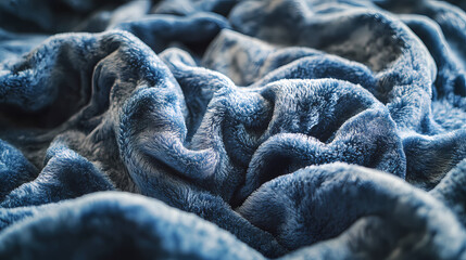 Close up view of blue soft and crumpled velour textured cloth. Velour. Illustration