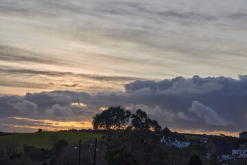 Tranquil Dusk on the Cornish Landscape (Soft twilight over rolling green hills)