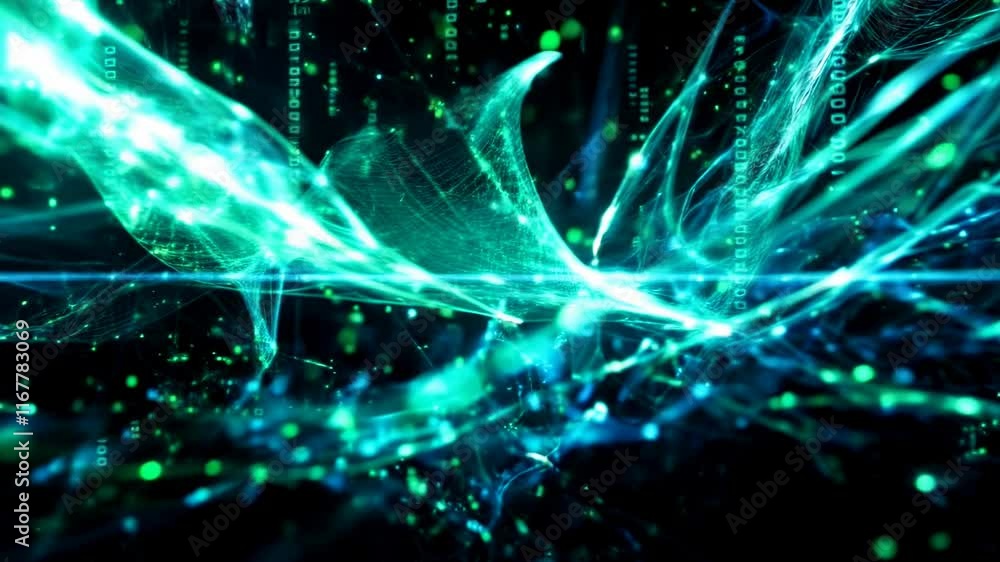 Poster abstract digital energy waves with glowing particles. futuristic technology network background in ne