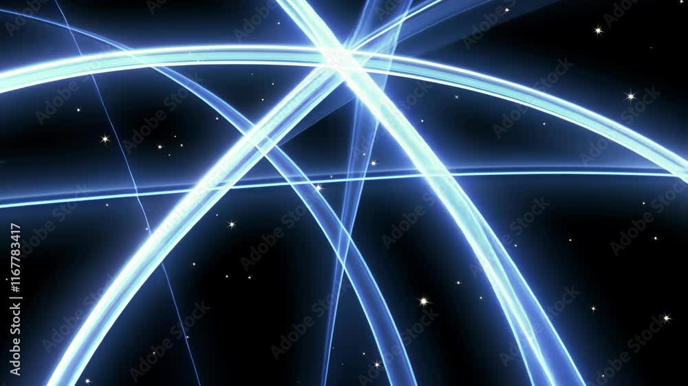 Poster dynamic glowing blue light trails network animation. abstract digital connection lines on dark backg