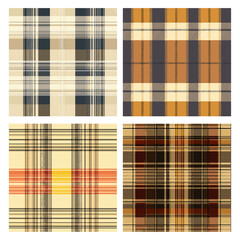 Plaid textures. Rustic wool textile symmetry patterns, old fashioned shirt jacket tablecloth retro style, handkerchief checkered pattern set vector illustration