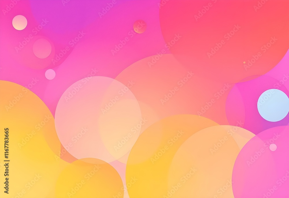 Poster bright gradient background with pink and yellow colors. abstract circular bokeh bubbles pattern. sof