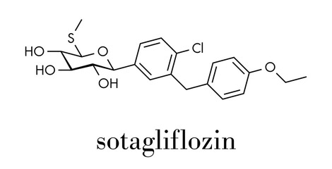 Sotagliflozin drug molecule. Skeletal formula.