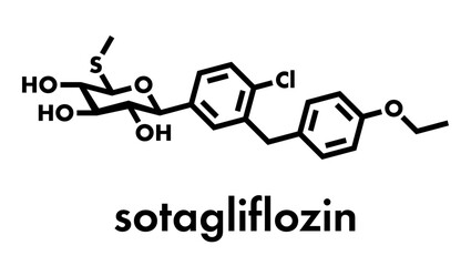Sotagliflozin drug molecule. Skeletal formula.
