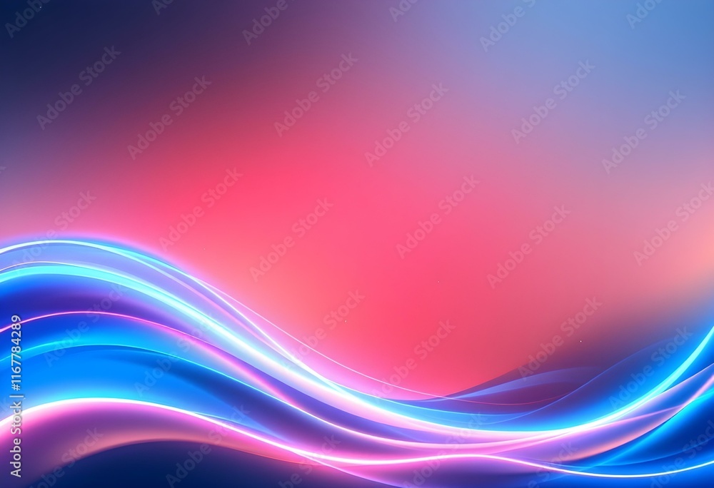 Aufkleber neon glowing blue and pink waves on gradient background. abstract digital art with smooth curves. mo