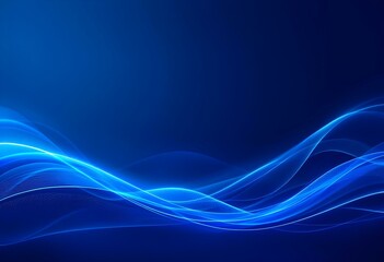 Luminous blue waves on dark background. Abstract glowing lines with dynamic flow effect. Modern digital design element for technology, science, data concept with copy space