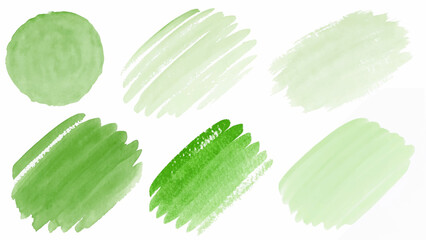 Soft green watercolor swatches, artistic brush strokes, abstract design elements, perfect for backgrounds, creative projects.