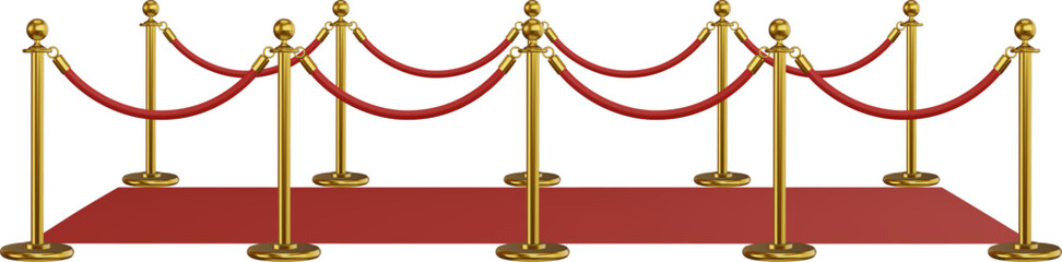 isolated red carpet side view. 3d realistic red carpet with golden barriers	