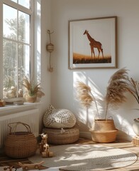 Children's Room with White Wall, Wooden Toys, and Boho Carpet – Frame Mockup Design