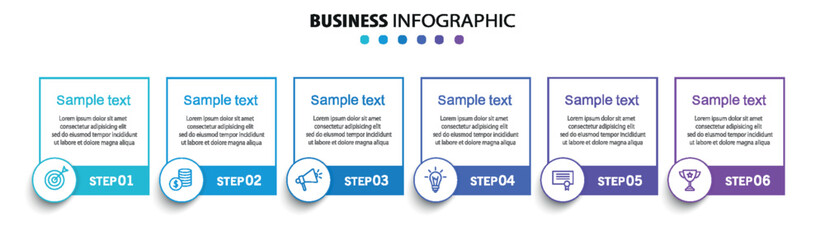 Business vector infographic design template with icons and 6 options or steps. Can be used for process diagram, presentations, workflow layout, flow chart, info graph