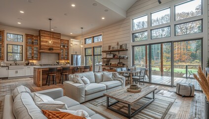 Wide Shot of a Boho Modern Interior Design Studio with Velvet Couch and Warm Tones