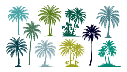 Fototapeta premium Green Palm Trees Set, Tropical Forest Vector Clipart. Generative AI