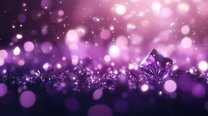 Sparkling purple diamond with bokeh light effects in background. Opalescence. Illustration