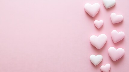 Fototapeta premium Pink and white hearts on a pink background