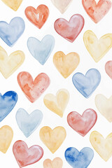 Watercolor heart patterns, soft pastel colors, romantic design, seamless background, perfect for Valentine's Day.